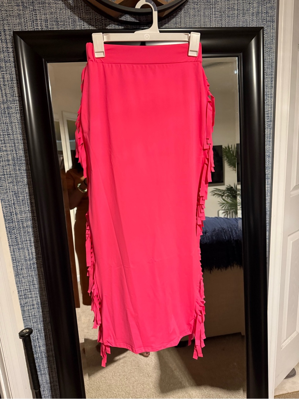 Women's Hot Pink Fringe Midi Skirt